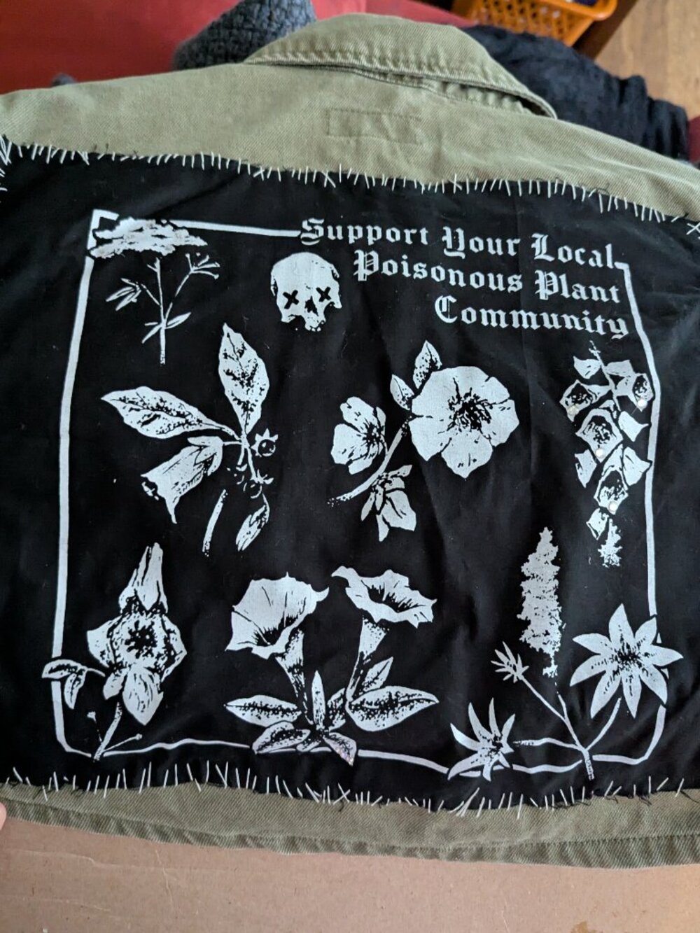 Anti-Fascist Women's Battle jacket cropped oversize xs green plant backpatch